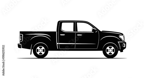 Black Silhouette of a Pickup Truck Side View