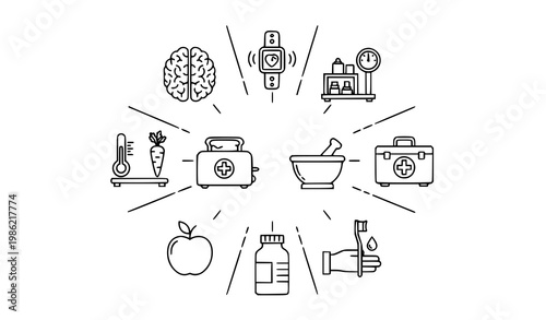 Modern outline icon collection with medical kitchen and utility symbols in thin line style vector