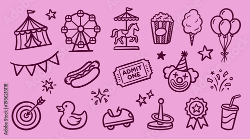 Carnival fun fair icons and symbols collection for amusement park events and celebrations