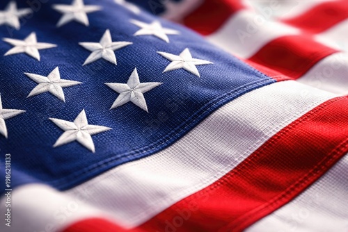 American Flag Close Up Texture with Stars and Stripes Fabric Background USA Patriotic Detail