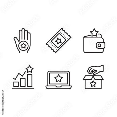 Line art icons depicting awards recognition and positive achievements