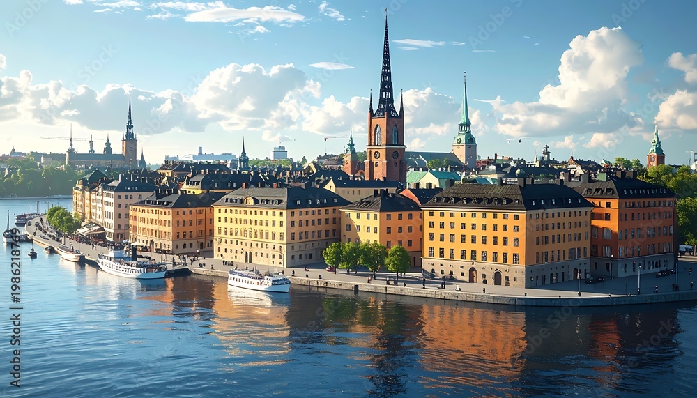 Fototapeta premium Cityscape with water view (1)