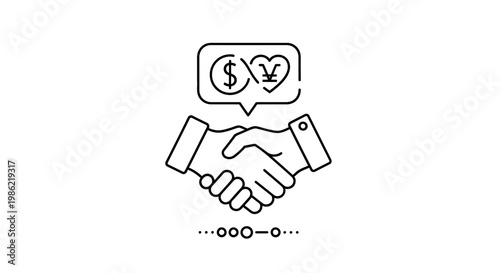Business Handshake with Dollar and Yen Currency Symbols Icon