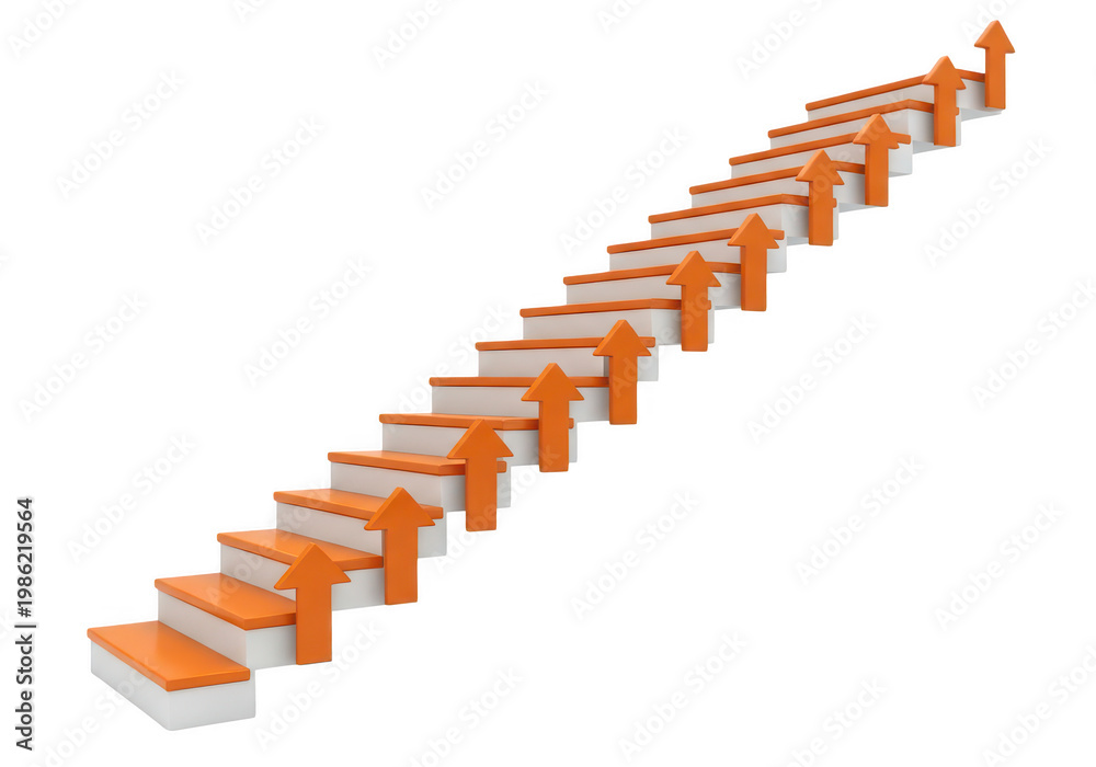 Fototapeta premium Ascending sequence of orange dominoes in a cascading formation