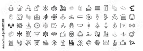 Collection of diverse icons representing various technology, services, and activities