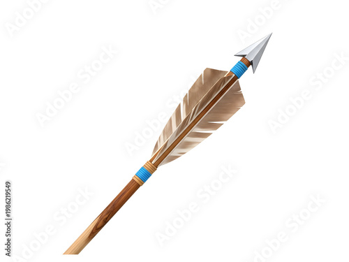 Arrow with brown feathers and metal tip and blue wrap isolated on transparent background transparent background