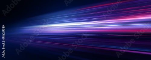 Abstract background glowing bright light lines horizontal motion dark space, futuristic illustration fast moving shiny streaks creating dynamic visual effect, energy flow