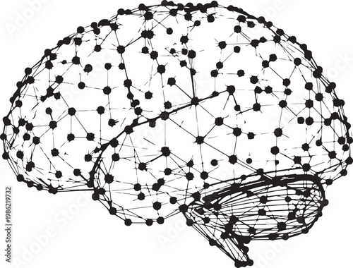 Complex network graph illustrating interconnected nodes and relationships Vector, illustration