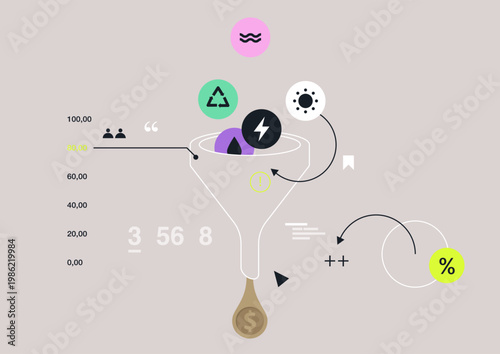 This depiction showcases the sales funnel concept, highlighting stages such as awareness, interest, and conversion with engaging visuals.