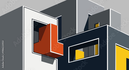 Abstract Geometric Architecture Composition with Modern Cubes