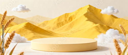Yellow mountain landscape with round platform