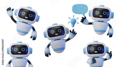 A group of cartoon robots interacting in a playful and interconnected manner Vector
