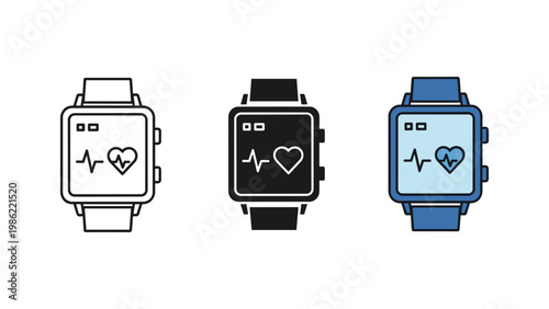 A modern smartwatch featuring a heart rate monitor display with an electrocardiogram line.
