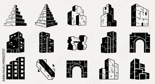 Set of Ancient Ruins and Historical Architecture Icons