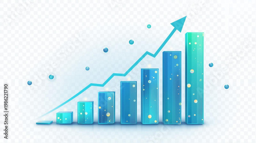 A rising bar chart illustrates business growth with an upward trend line and arrow.