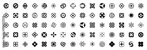 Collection of abstract geometric shapes and symbols in black and white vector format.
