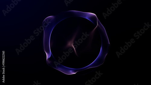 Abstract purple neon energy ring sphere with soft fluid distortion glowing digital circle orb minimal futuristic light wave motion dark background seamless loop 4K