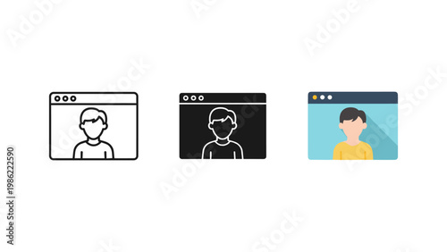 A web browser window with a person's profile icon, representing online identity, user accounts, or virtual meetings.