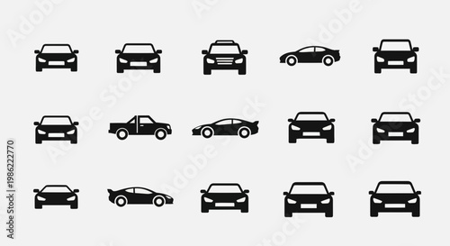 Set of Various Car Icons and Vehicle Silhouettes
