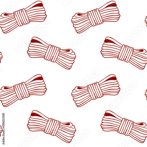 skein of rope, adult sex toy, accessories for bdsm sex games, red seamless vector design for packaging or store branding