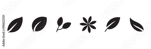 Modern leaf icons collection featuring solid black silhouettes for clean minimalist concepts