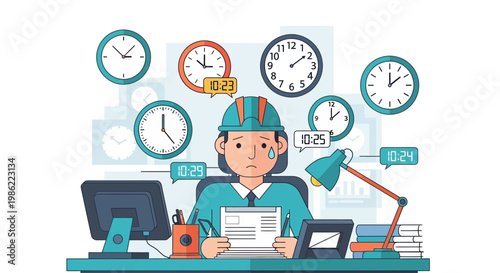 Stressed Office Worker Overwhelmed by Tight Deadlines and Time Pressure
