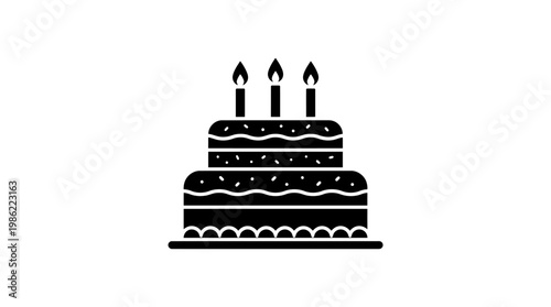 A delicious chocolate birthday cake illustration featuring lit candles and sweet cream icing, perfect for a happy party celebration or bakery anniversary icon