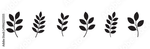 Monochrome botanical leaf branches set for elegant invitations hand sketched plant silhouettes