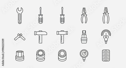 Set of Automotive Repair and Maintenance Tool Icons