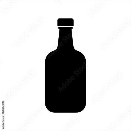 A minimalist black silhouette of a bottle with a cap, set against a clean white background, creating a striking contrast and a simple yet effective visual representation.