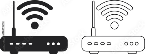 WiFi router silhouette icons set, dark and light styles, wireless internet device symbols, simple flat design, isolated vector graphics