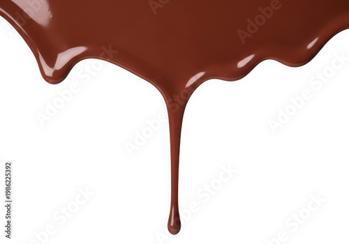Brown chocolate liquid dripping on isolated transparent background with smooth glossy texture