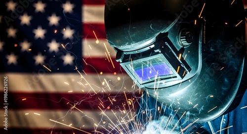 May day and american labor a welder's spark celebrating international workers' day with patriotic pride