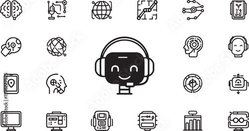 Creative icons representing various fields of technology and human interaction Vector, illustration