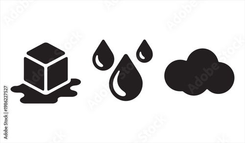 Weather icon set with ice cube water drops and cloud symbols