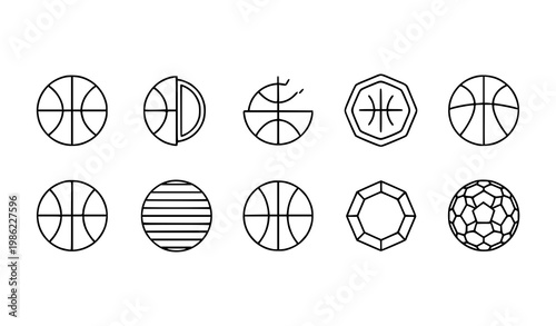Basketball icon collection sport ball outline symbols modern vector line pack