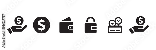 Financial management icons. money, wallet, and security symbols for economic planning