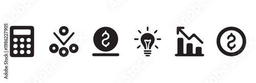 Collection of finance icons with calculator, money, idea, growth and chart