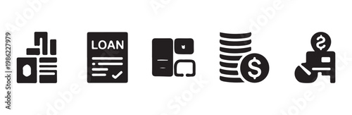 Loan approval and cash stack icons representing debt management and financial transactions