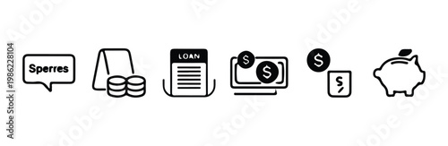 Finance and saving icons with piggy bank and loan document