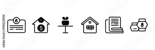 Financial and investment icons including house and plant