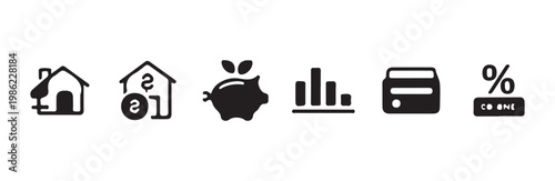 Home investment and savings icons for real estate mortgage planning and personal budgeting