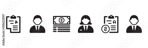 Corporate staff and payroll icons for company administration financial reports and personnel