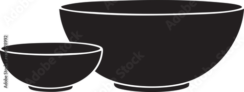 Two black bowls of different sizes on a white background illustration graphic
