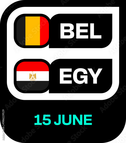 Stylized Football Tournament Match Fixture Announcing Belgium vs Egypt Game for 2026 Qualification Round