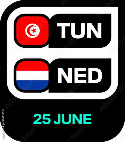 Football 2026 Tournament Match Day Fixture Graphic for Tunisia versus Netherlands Group Stage Announcement