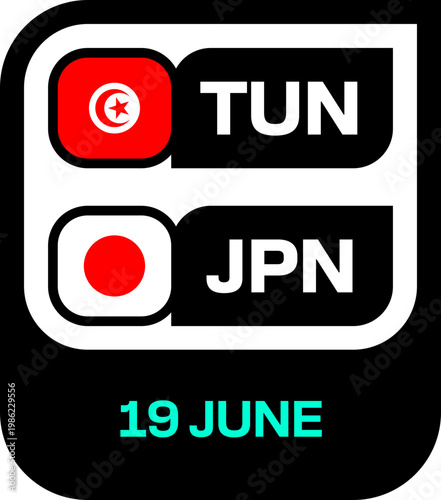 Football 2026 match fixture presenting Tunisia vs Japan teams for a dynamic tournament qualification schedule.