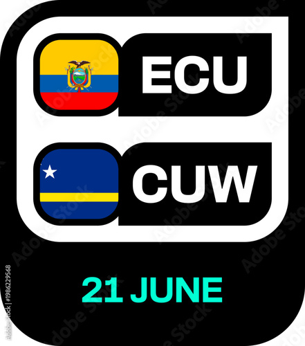 Football 2026 Tournament Matchup Panel Ecuador vs. Curacao Flags for Qualification Announcement and Digital Broadcast Display.