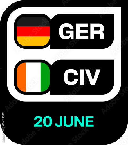 Football 2026 Tournament Match Qualification Graphic featuring Germany versus Ivory Coast for Digital Sports Announcement.