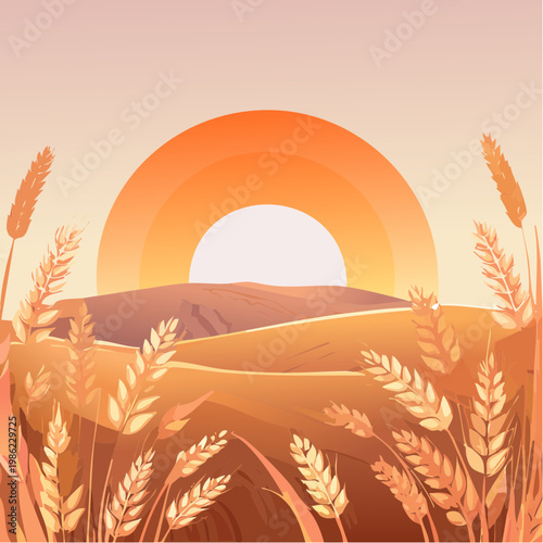 Ein friedlicher afrikanischer Sonnenuntergang taucht die weite Savannenlandschaft in warmes, goldenes Licht